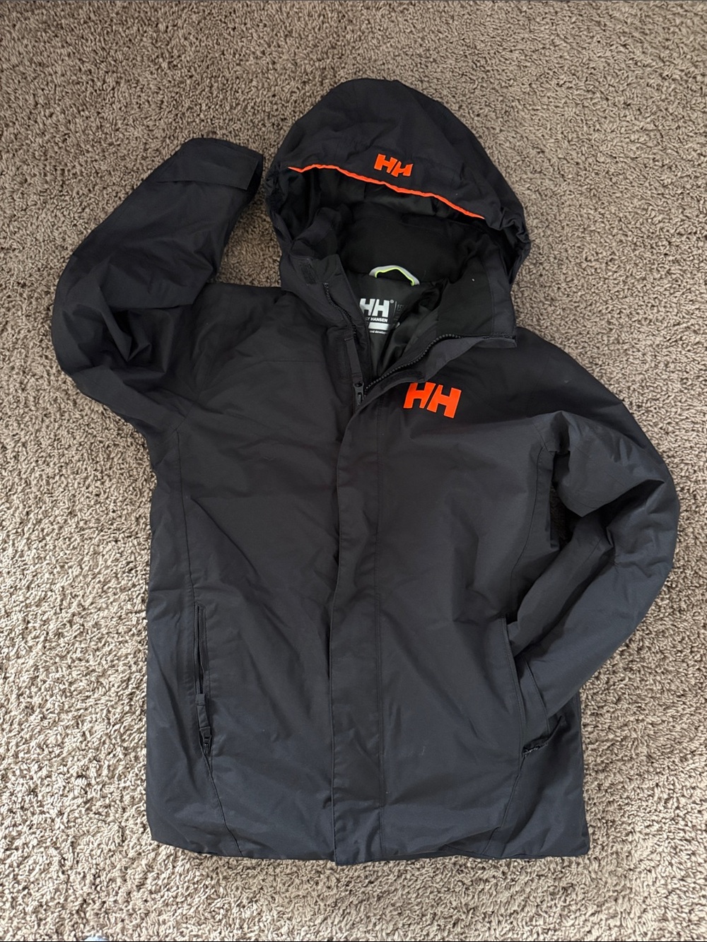 Helly Hansen Black Rain Jacket with Orange HH Accents